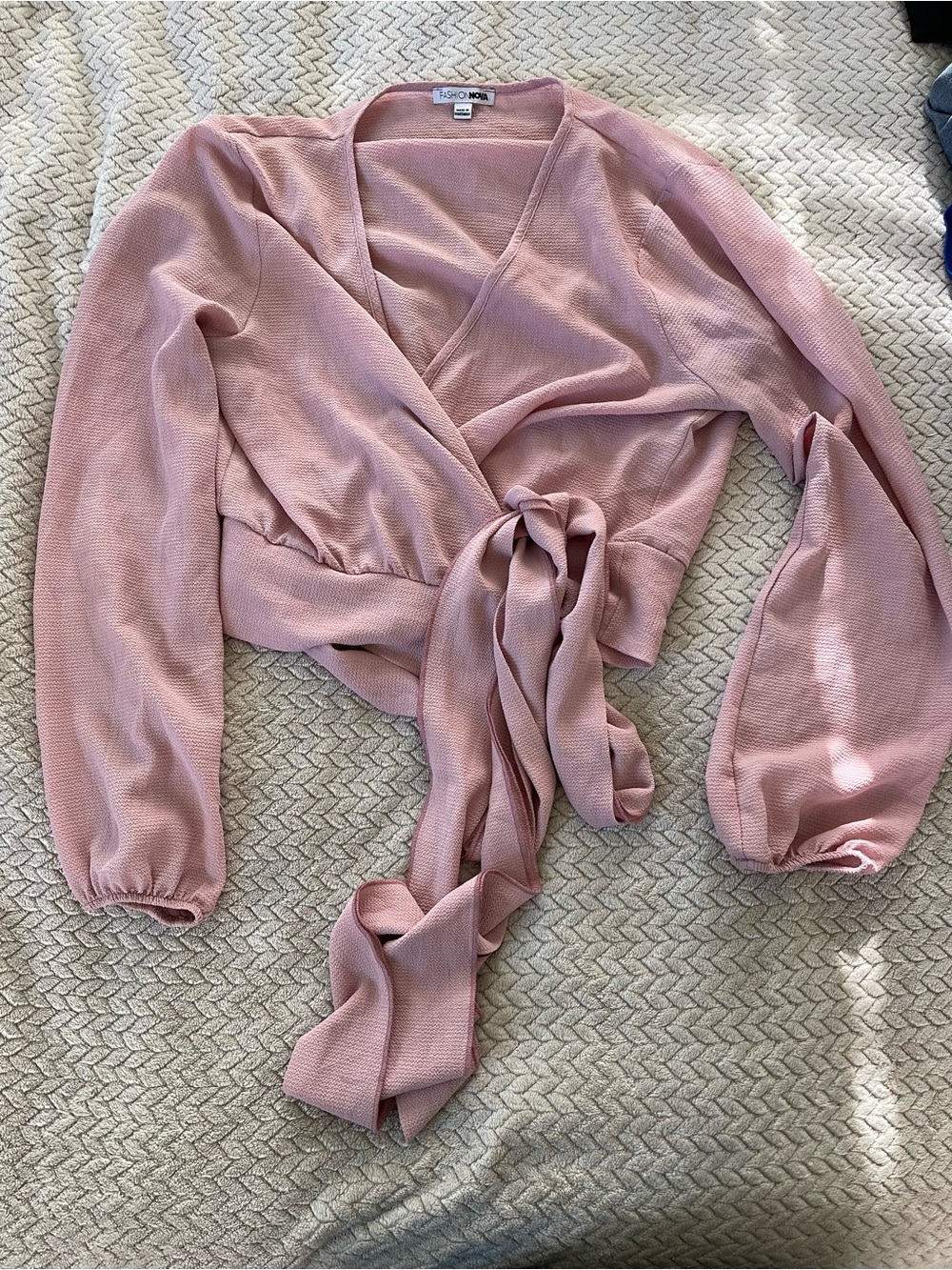 Fashion Nova Dusty Pink Wrap Tie Crop Top